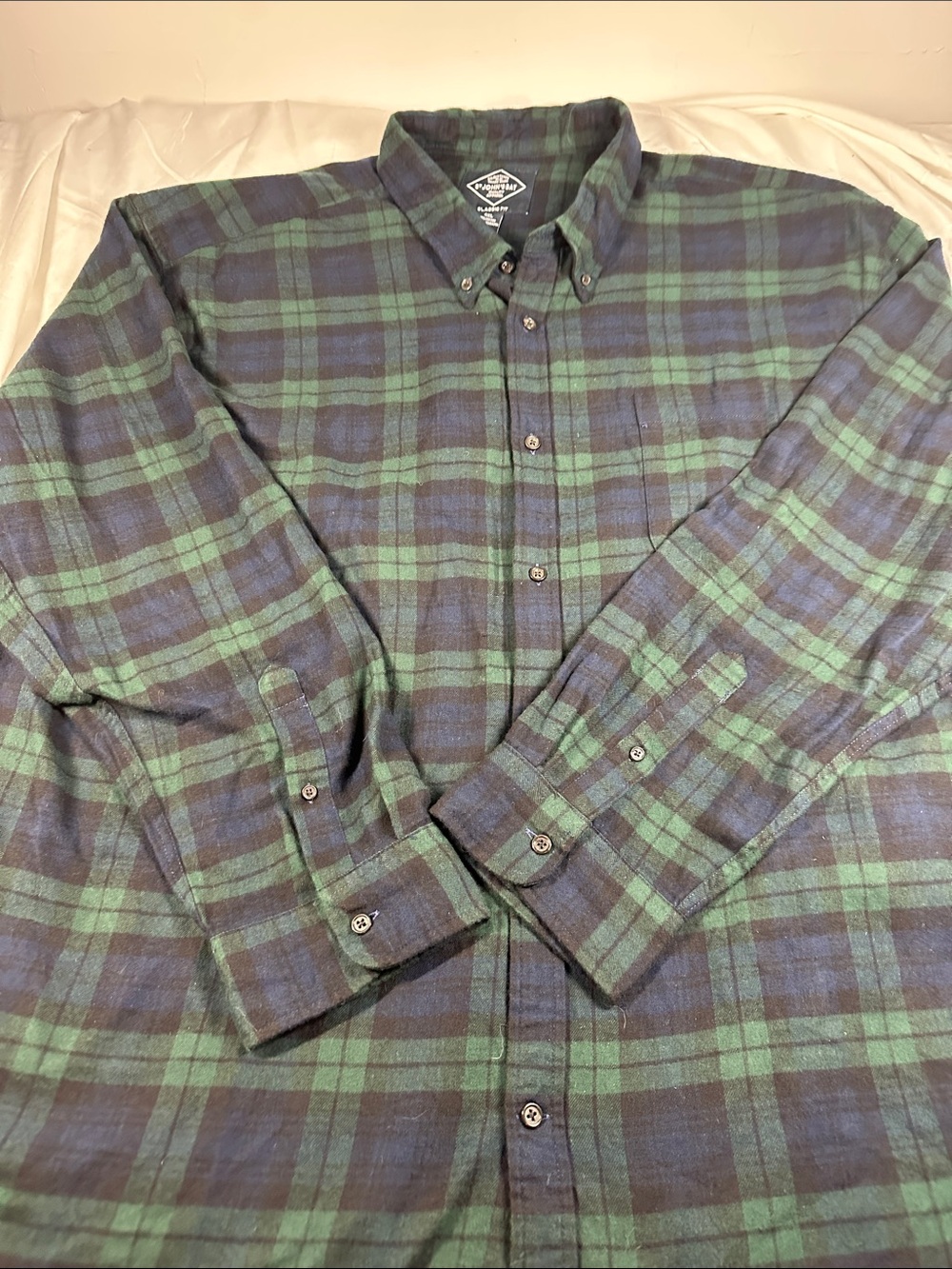 St. John's Bay Green & Navy Plaid Button-Down Shirt